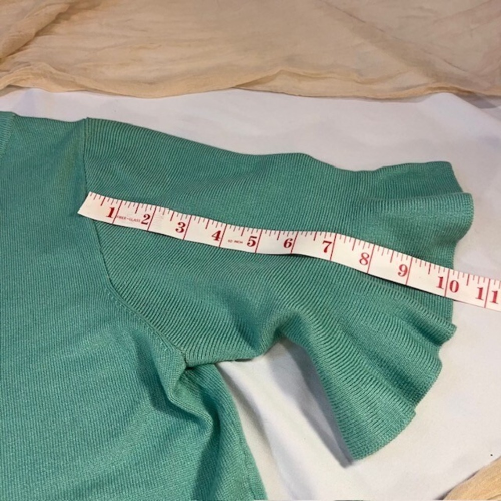 JOSEPH A WOMENS AQUA SWEATER -3/4 RUFFLED SLEEVE SIZE M - Picture 5 of 9